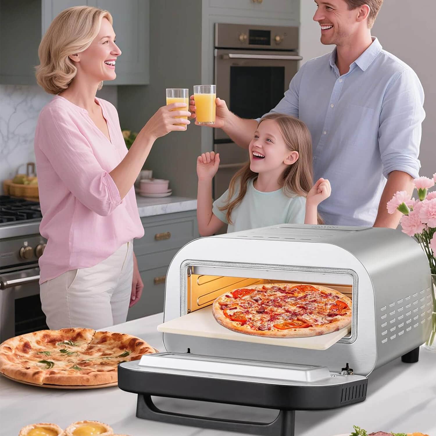 AMZCHEF Pizza Oven Heats up to 840°F Makes 12 Inch Pizzas Stainless Steel 2