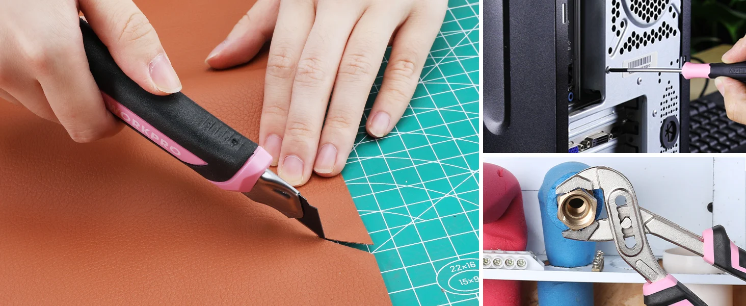 Hands using a stapler and tools to attach leather, showing innovation, quality, secure fastening, and durable work