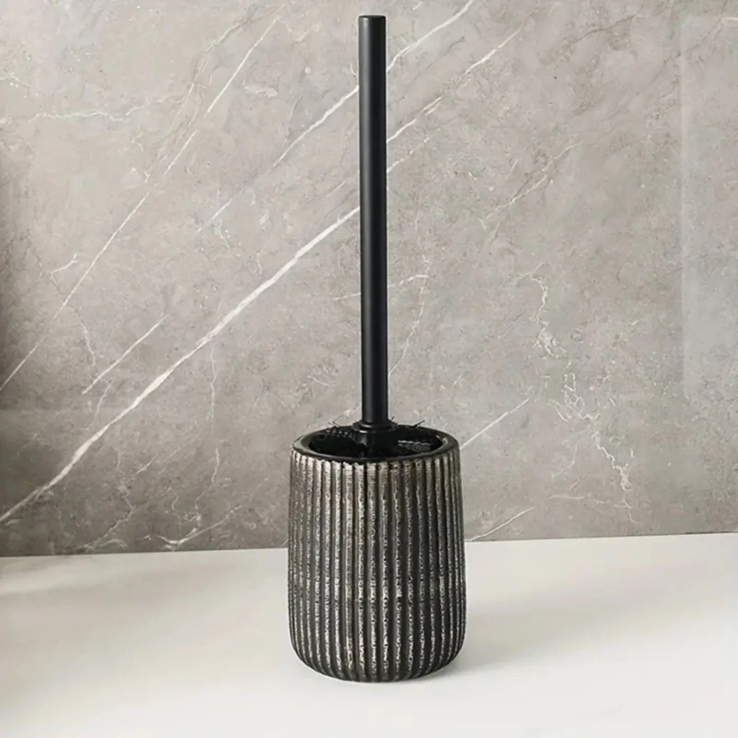 Toilet Brush & Holder Ribbed Ceramic Floor-Mounted - Image 2