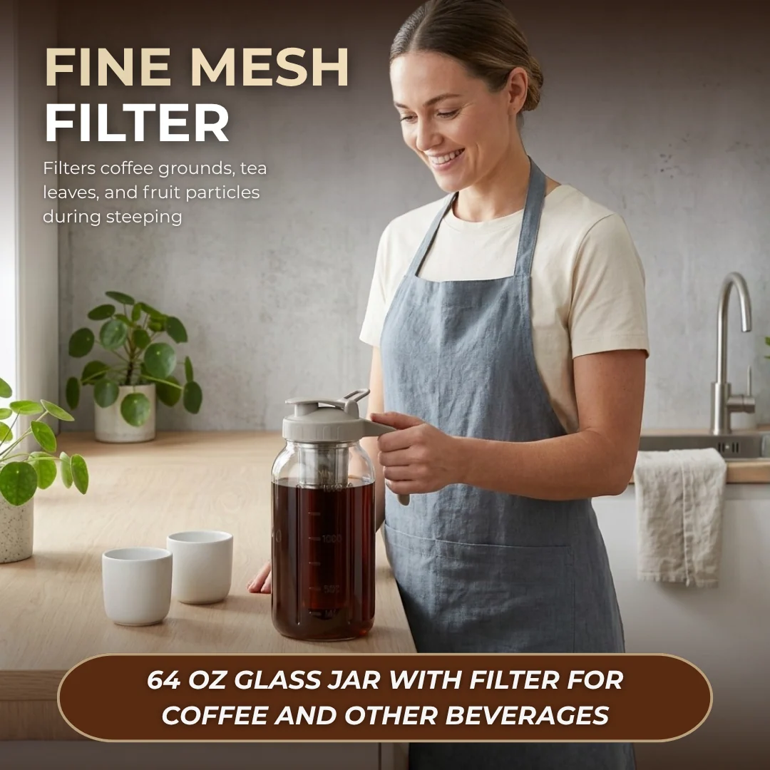 64oz Cold Brew Coffee Maker Glass Mason Pitcher with Filter and Lid