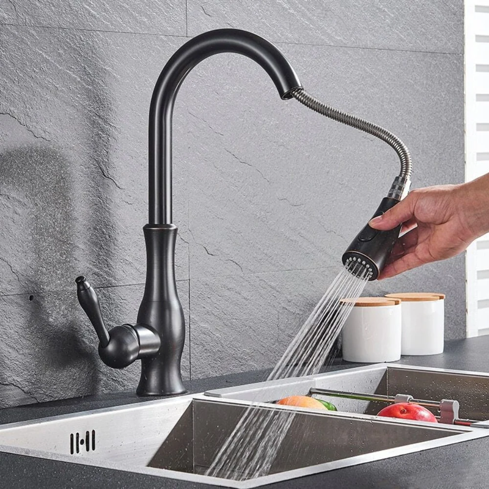 Pull Out Kitchen Tap Modern Retractable Faucet with Single-Lever Control 2