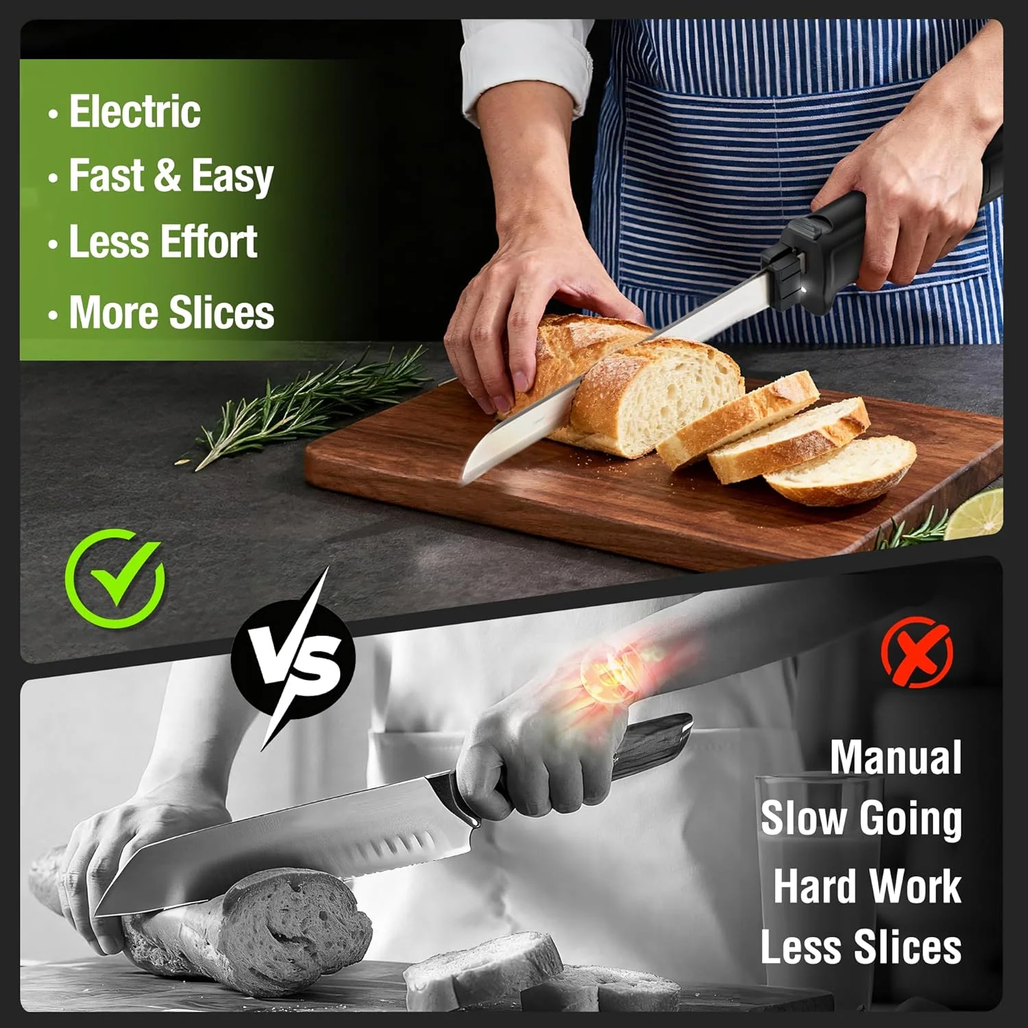 WORKPRO Electric Knife for Meat Slicing, Cordless Electric Carving Knife for Turkey, Fish & Bread, Two Stainless Steel Blades, Ergonomic Handle, Storage Case & Serving Fork Included, Black - Image 3