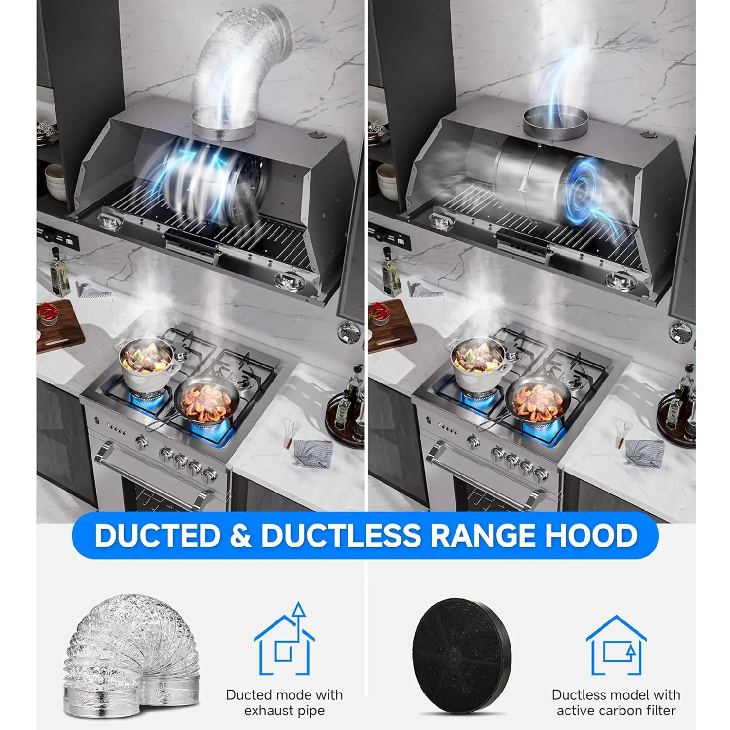 AMZCHEF Range Hood with 3-Speed Stainless Steel Kitchen Vent | 30 Inch Push Button - Image 4