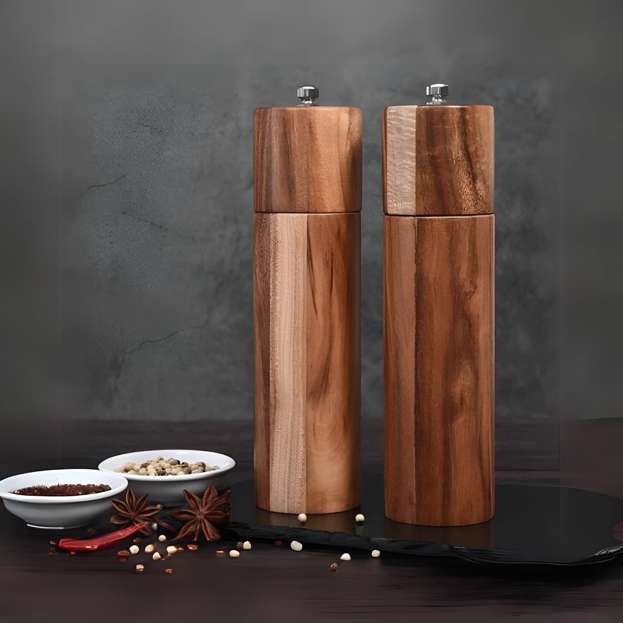 Spice Grinder Acacia Wood Adjustable Coarseness
