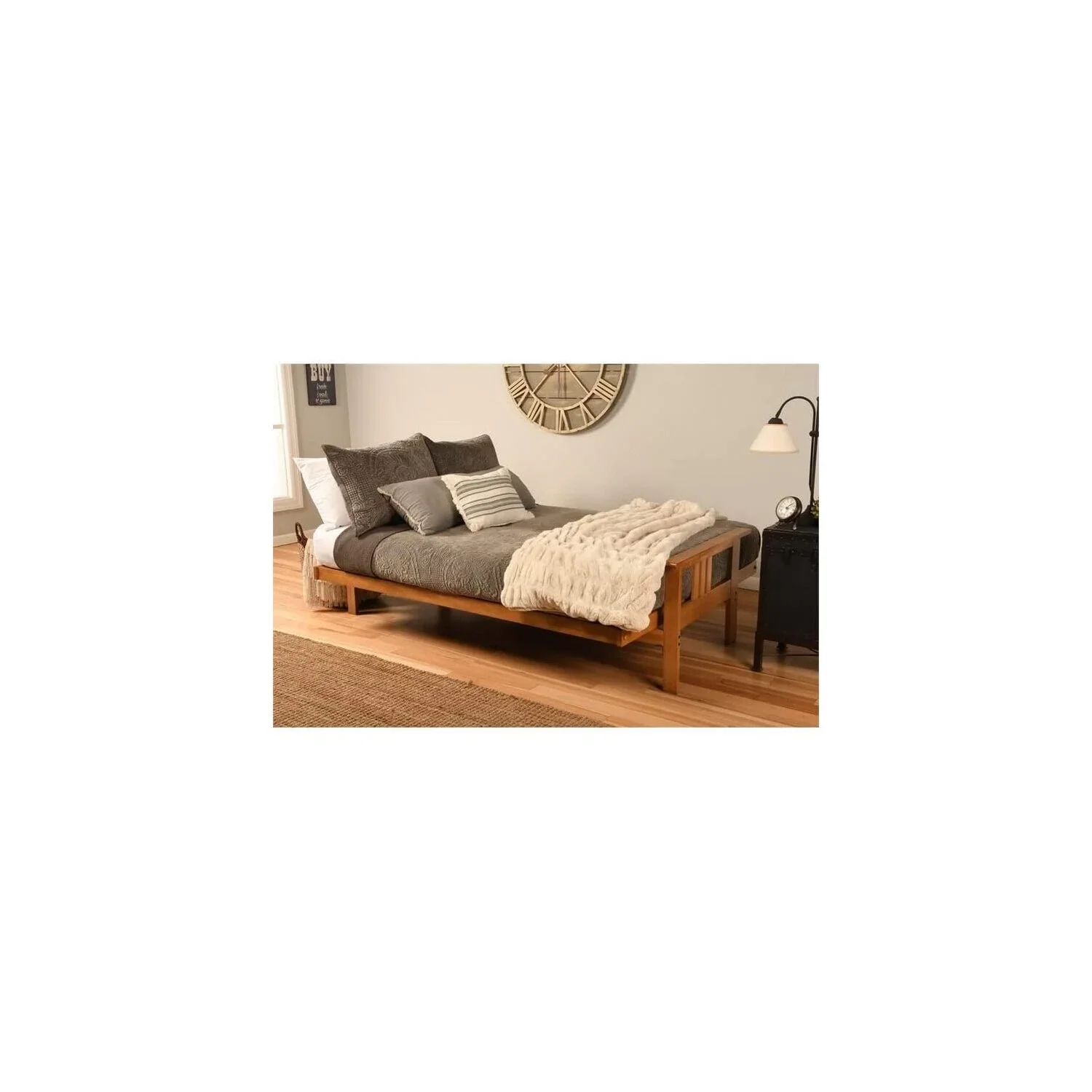 Homestock African Artifacts Full Size Futon Frame Set with Mattress, Easily Converts to Bed, Versatile Design Futon Frame for All Spaces, 33"H x 79"L x 37"D-Color:Linen Charcoal,Size:Barbados - Image 101