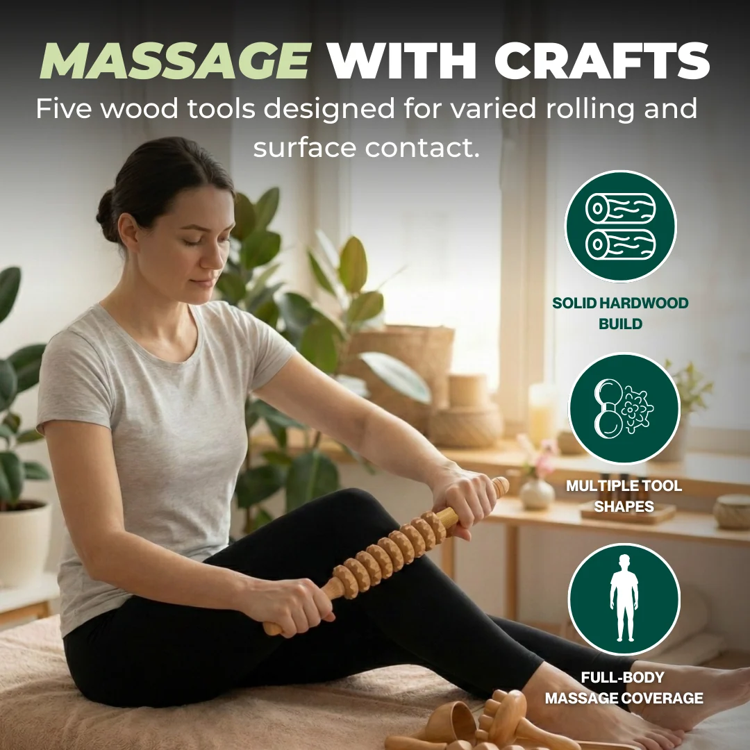 Wood Therapy 5-in-1 Wooden Massage Tool Set for Full-Body Application