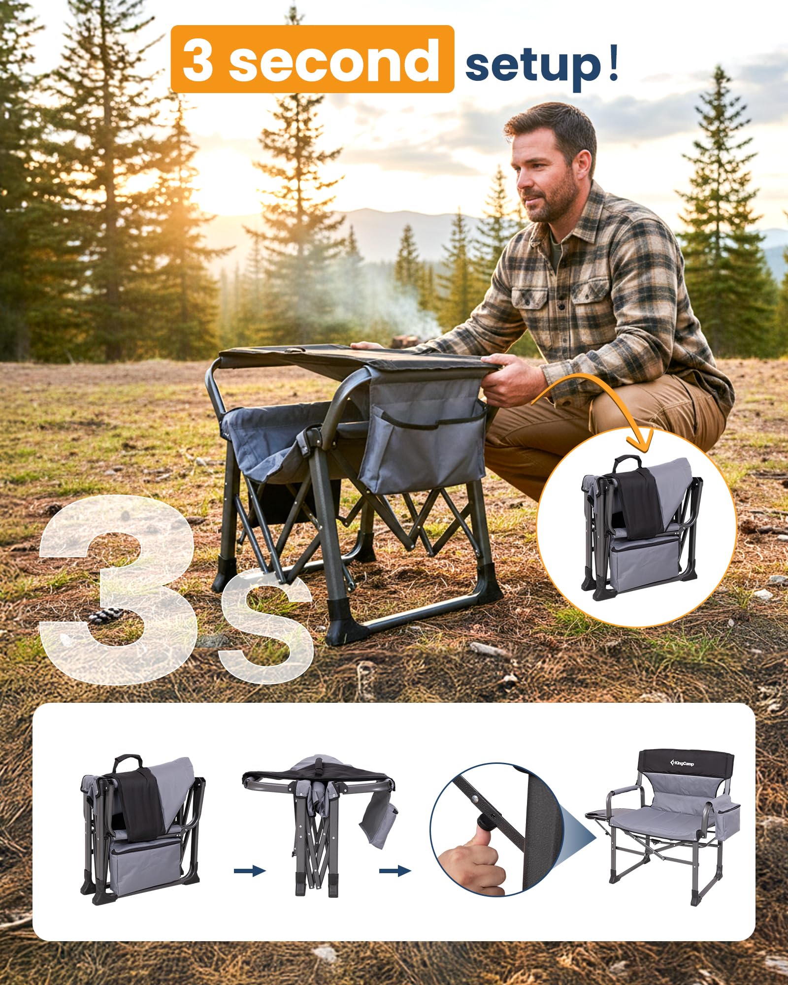 KingCamp XXL Folding Padded Director's Chair with Side Table