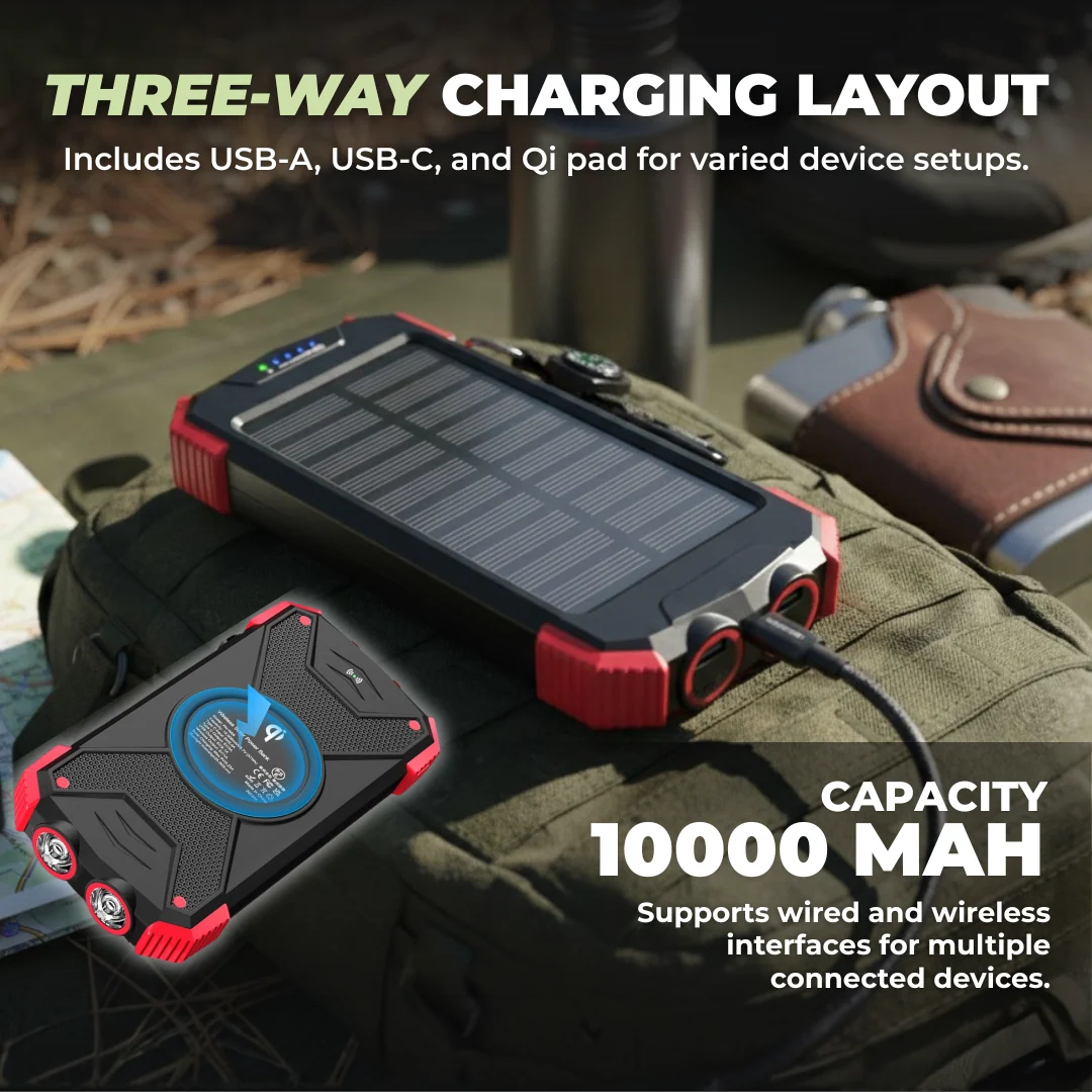 Solar Charger Power Bank 10000mAh Portable 20W Wireless Charger