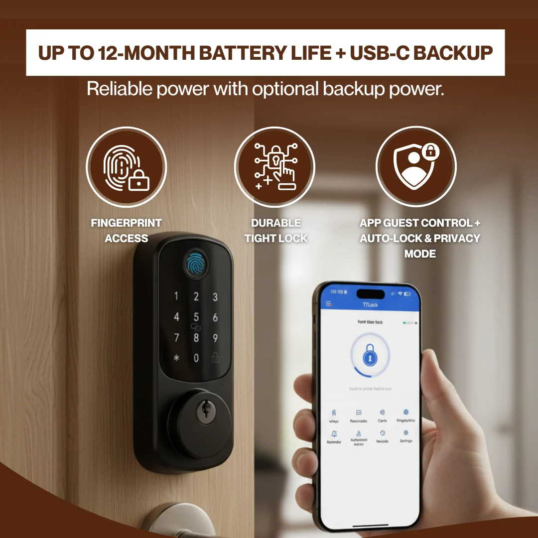 Biometric Fingerprint Door Lock with App Control and Key Access