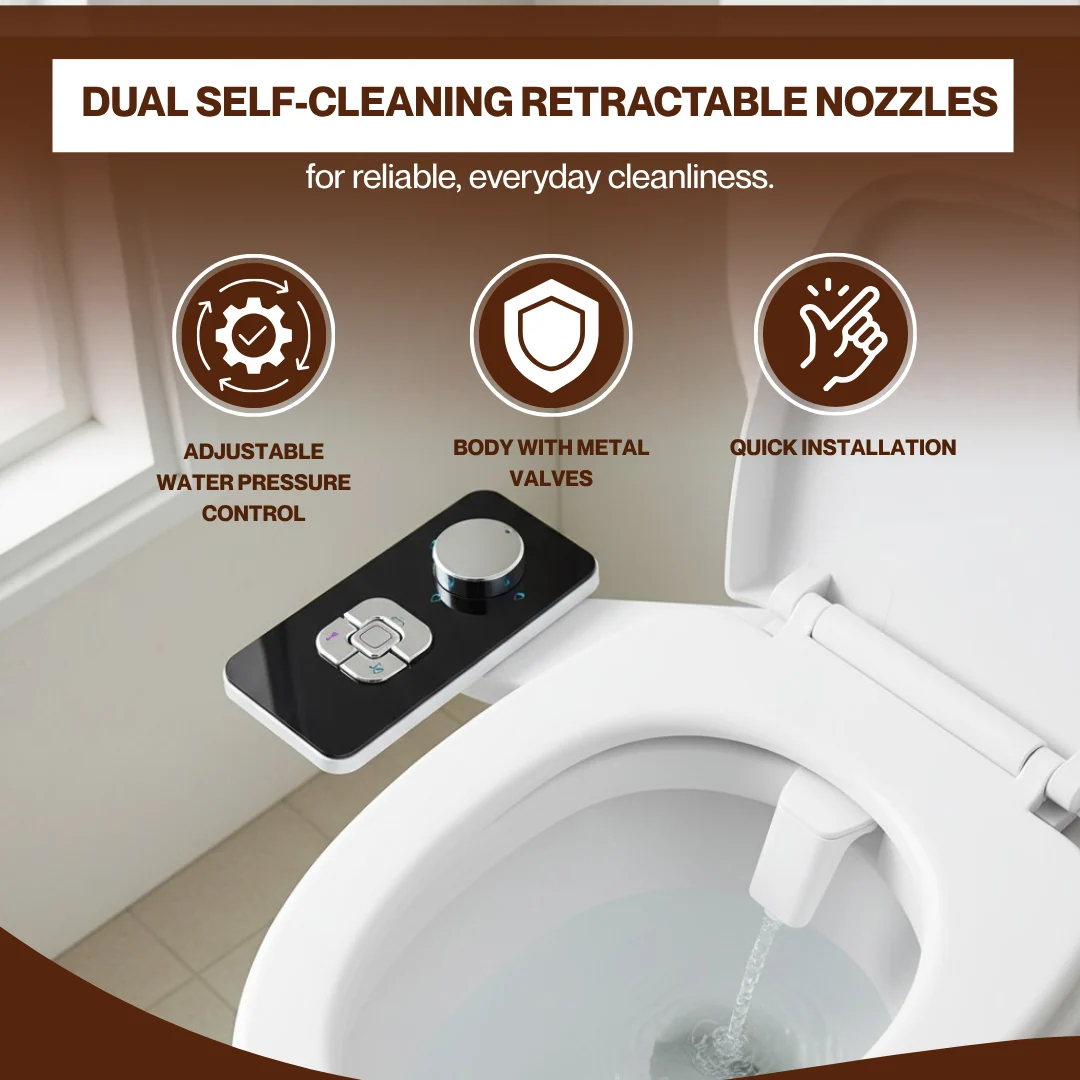 Dual Nozzle Toilet Bidet Attachment with Adjustable Water Pressure