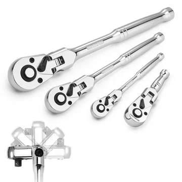 WORKPRO 4 Pcs Flex Head Ratchet Set, 1/4", 3/8", 1/2" Drive, 3/8" Stubby