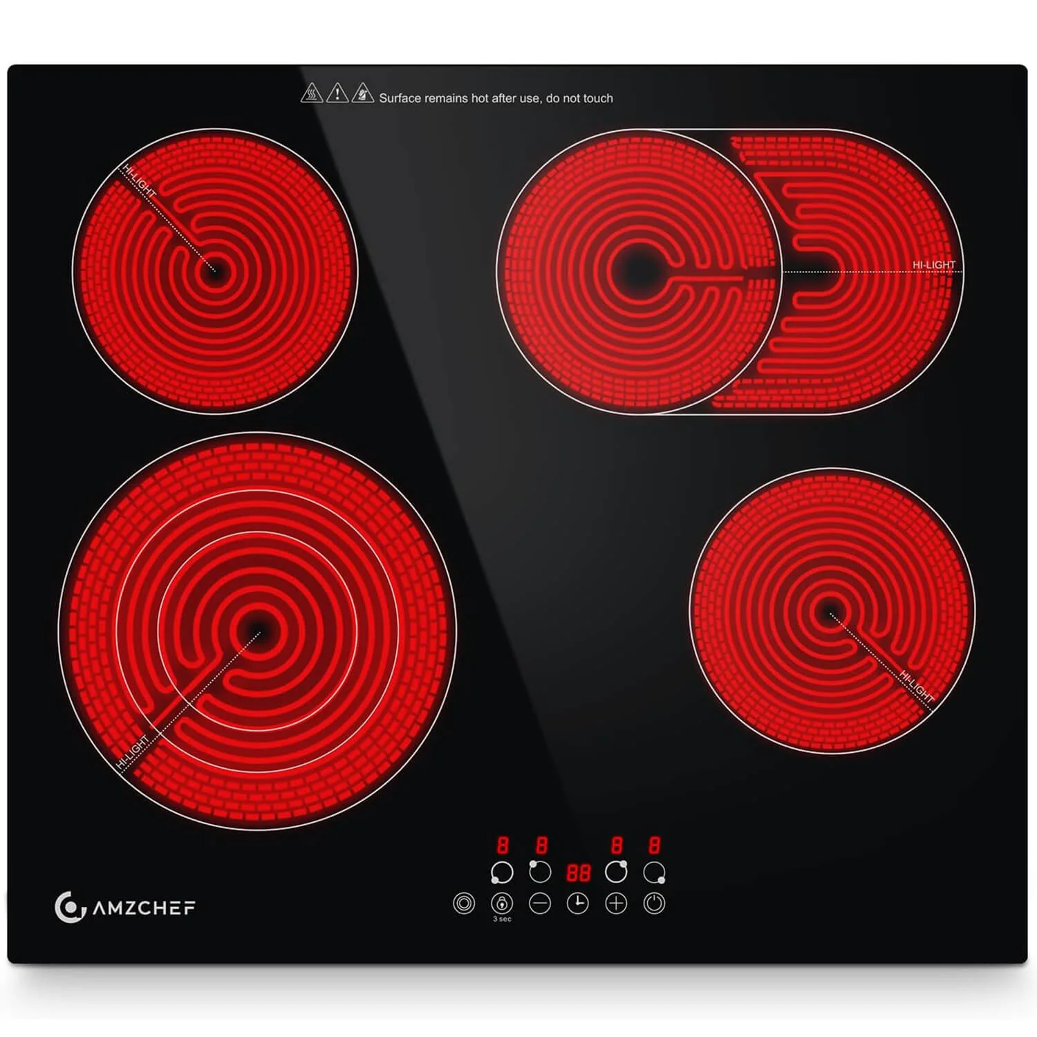 AMZCHEF Built-in Electric Ceramic Cooktop 4 High Power Burners 24 Inch 6700W 1