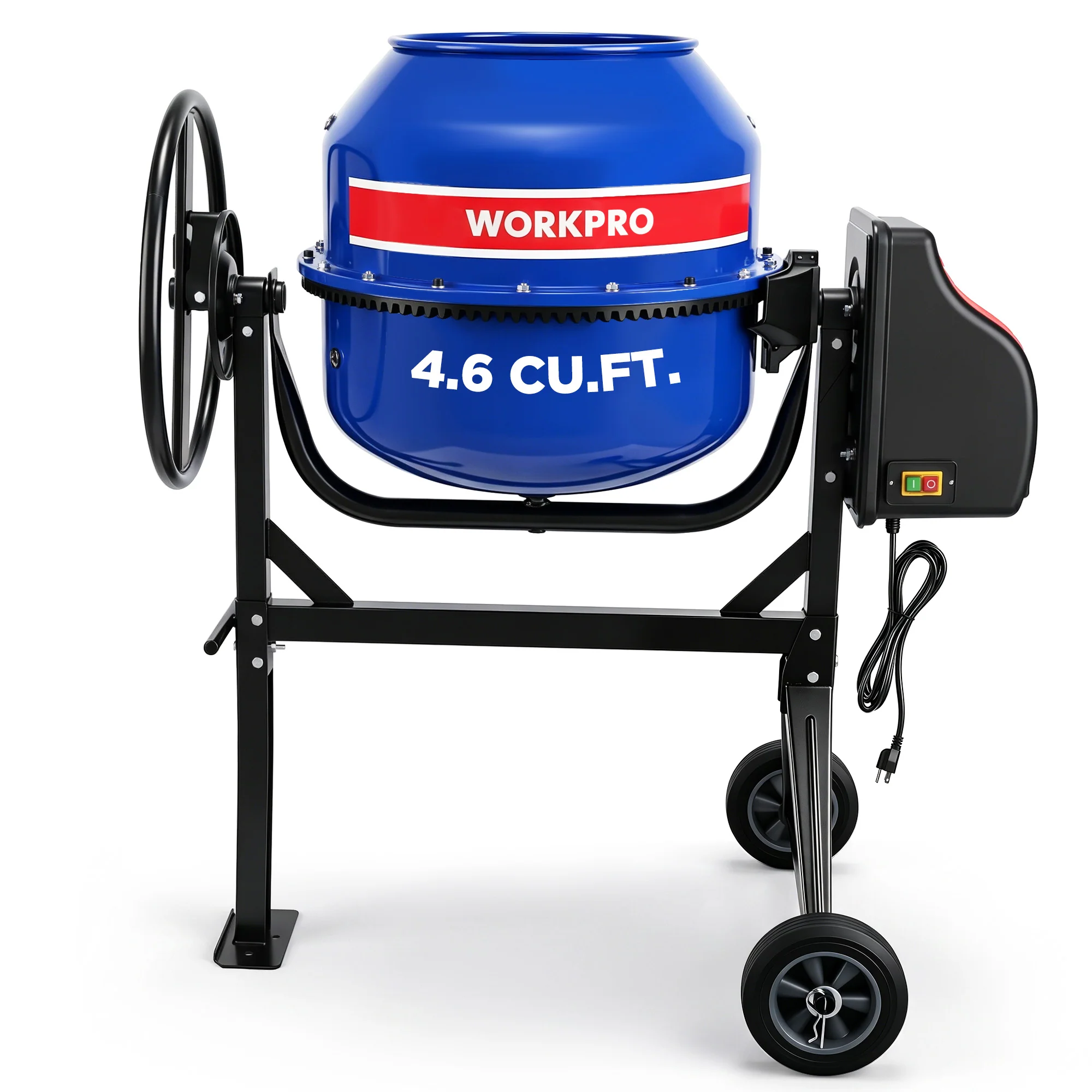 WORKPRO 4.6 Cu.Ft. Electric Cement Mixer, 600W 0.8HP Portable Concrete Mixer with Wheels & Stand Steel for Stucco, Mortar & Seeds - Image 2