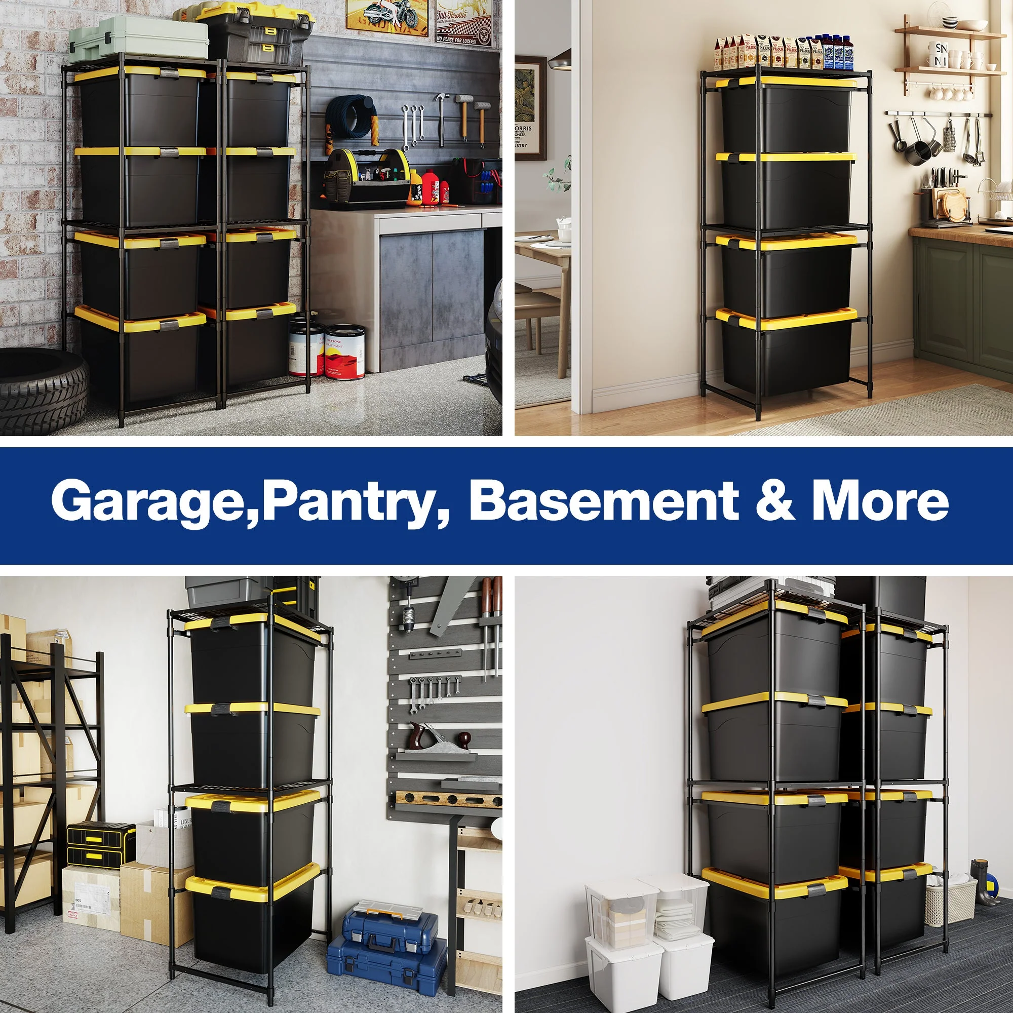 WORKPRO 2 Pack 250 LBS 5-Tier Bin Storage Rack for 27-Gallon Totes, Heavy Duty Metal Shelving Units for Garage, Basement, Pantry, Kitchen, Workspace, or Laundry Room, 30.5" x 22.5" x 69", Black - Image 9