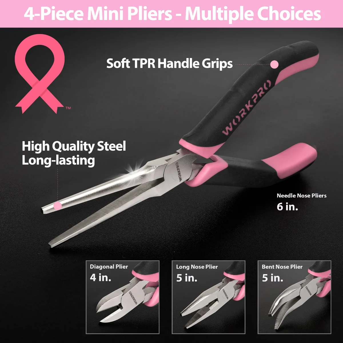 WORKPRO 33 Pcs Precision Repair Tool Set Includes Pliers Set - Pink Ribbon - Image 4