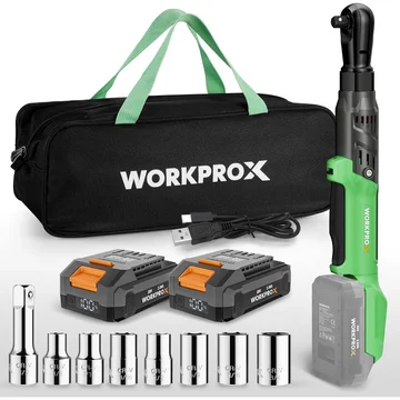 WORKPROX 20V Cordless Ratchet Wrench Kit, 1/2" Sockets, 74Ft-lbs, 250RPM, 2 Batteries
