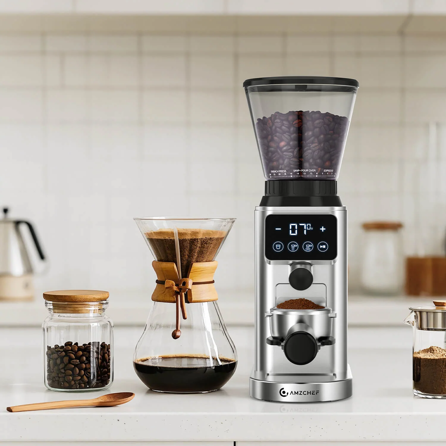 AMZCHEF Coffee Grinder with Removable Funnel Base 3