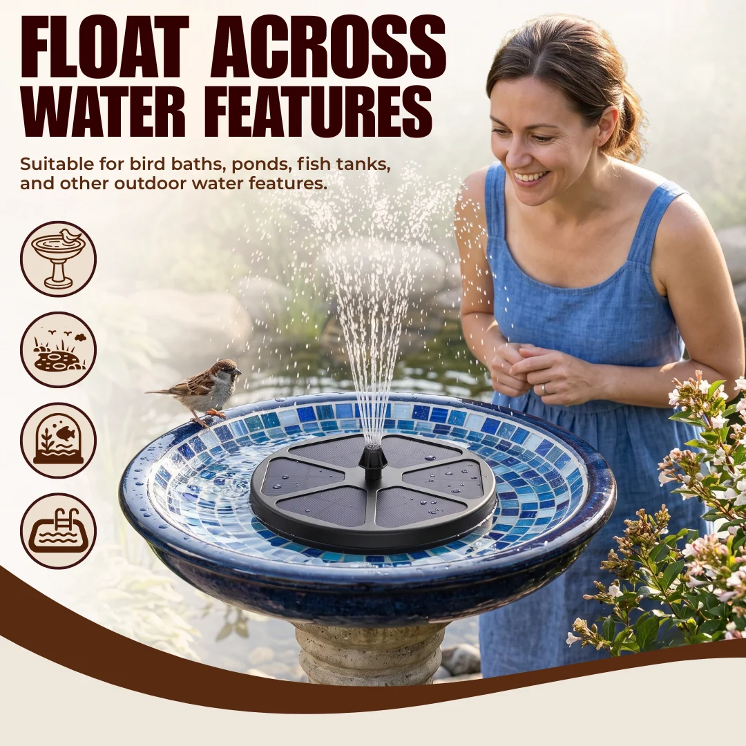 Floating Solar Bird Bath Fountain Pump with 8 Spray Patterns