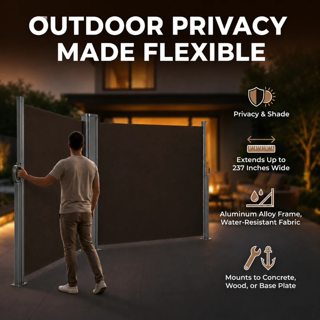 Retractable Patio Side Awning Privacy Screen 237 x 63 Inches