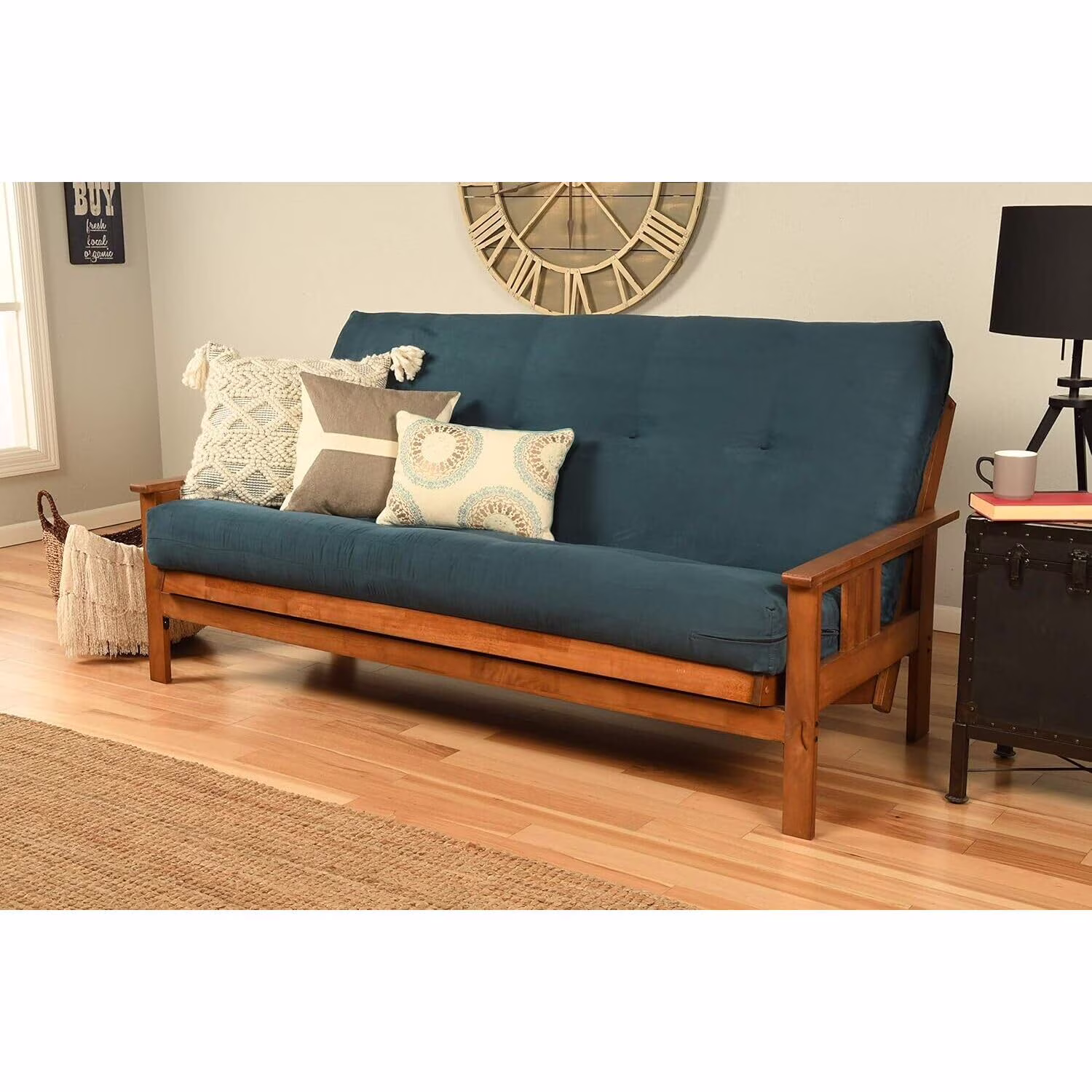 Homestock African Artifacts Full Size Futon Frame Set with Mattress, Easily Converts to Bed, Versatile Design Futon Frame for All Spaces, 33"H x 79"L x 37"D-Color:Linen Charcoal,Size:Barbados - Image 19