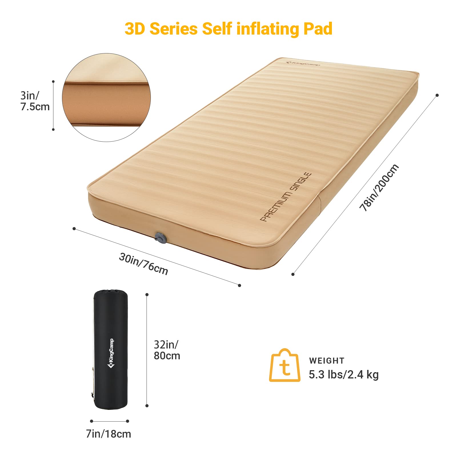 KingCamp PREMIUM Self Inflating Foam Sleeping Pad Double/Single