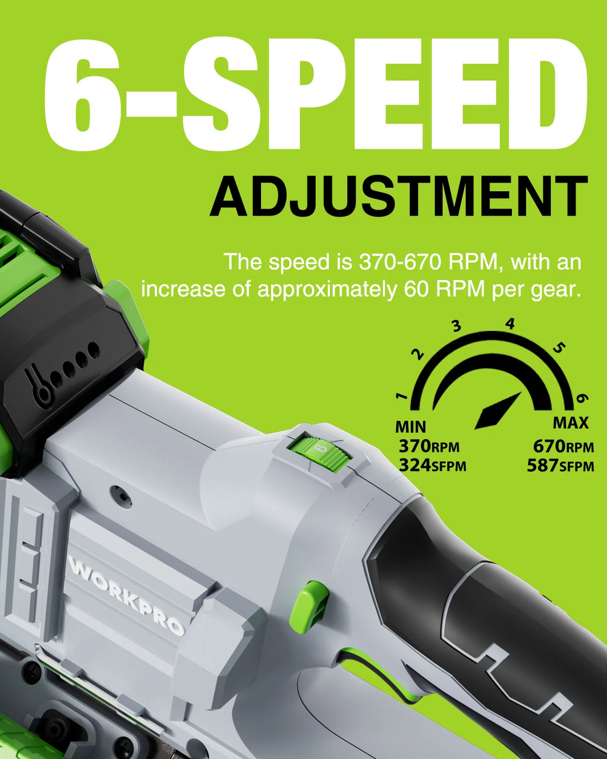 WORKPRO 20V Cordless Portable Band Saw for Cutting Metal with 3.75 Inch Cut Capacity & 6 Adjustable Speeds(370-670RPM, 324-587 SFPM) - Image 3