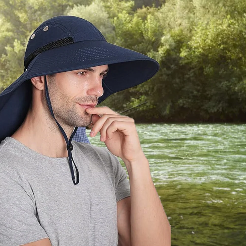 Wide-Brimmed Sun Hat with Neck Protection Flap - Image 2
