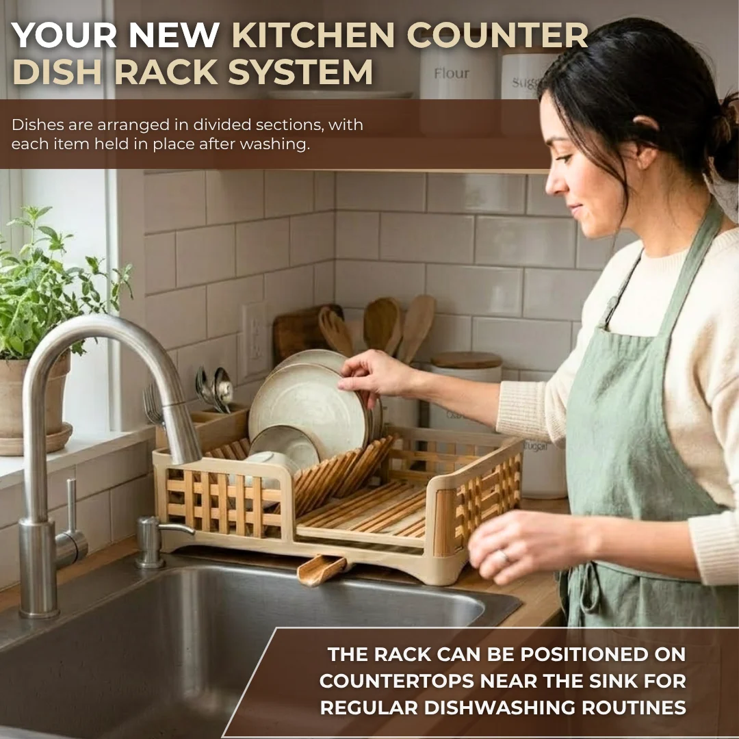 Countertop Dish Drying Rack with Drain Tray and Utensil Holder