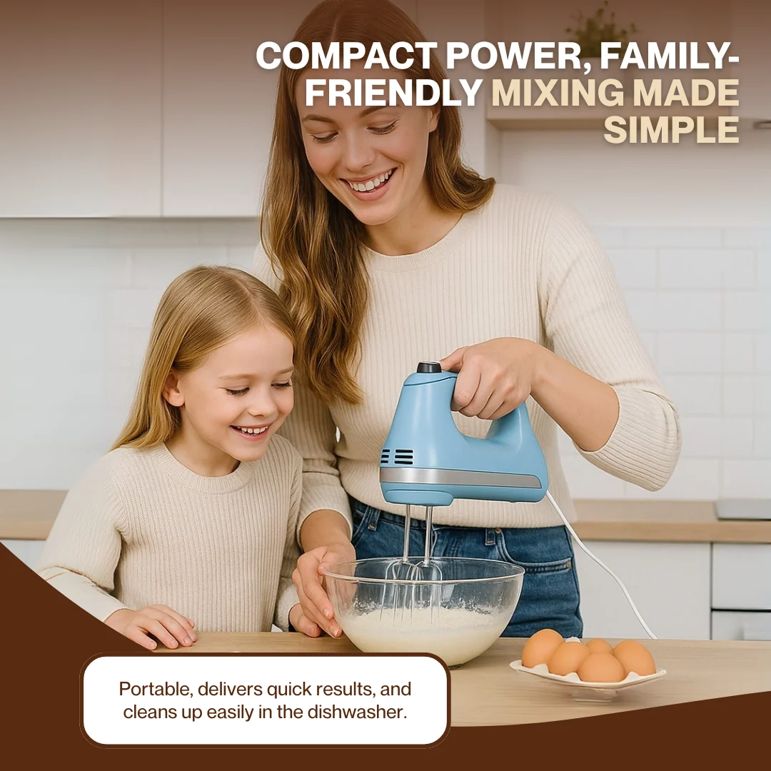 5 Speed Hand Mixer with Turbo Beaters, Lightweight & Compact