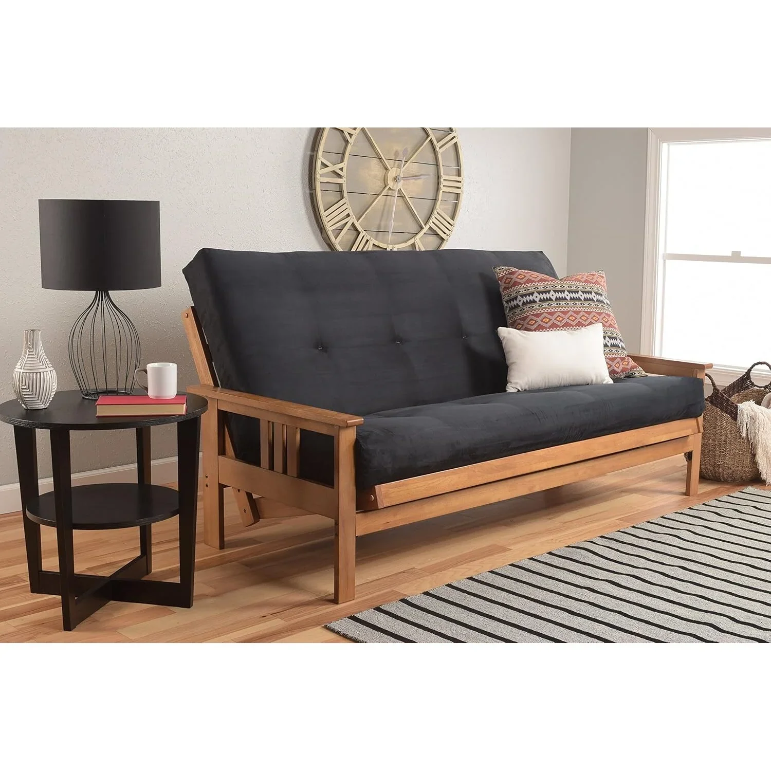 Homestock African Artifacts Full Size Futon Frame Set with Mattress, Easily Converts to Bed, Versatile Design Futon Frame for All Spaces, 33"H x 79"L x 37"D-Color:Linen Charcoal,Size:Barbados - Image 140