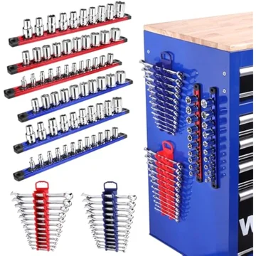 WORKPRO 8-Piece Magnetic Socket Organizer and Magnetic Wrench Organizer Set, 1/4", 3/8", 1/2" Drive Metric SAE Aluminum Alloy Socket Rail, Metric SAE Wrench Holder(Socket, Wrench not Included)
