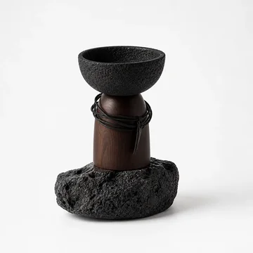 Sculptural Wood and Cement Candle Holder for Cup Candles