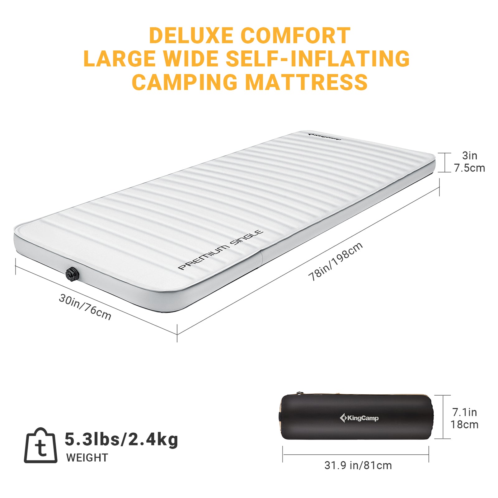 KingCamp PREMIUM Self Inflating Foam Sleeping Pad Double/Single