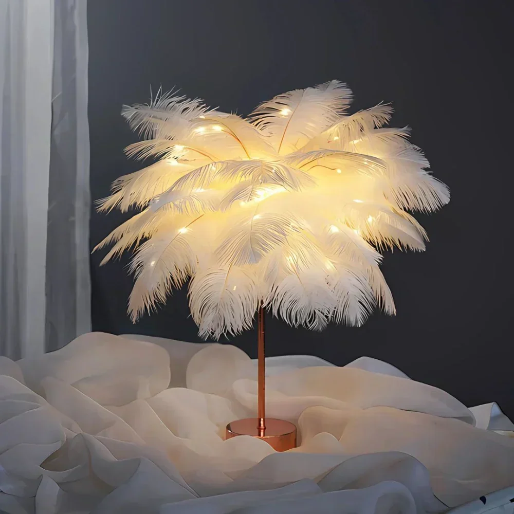 Feathered Serenity Table Lamp with Stylish Metal Stand - Image 8