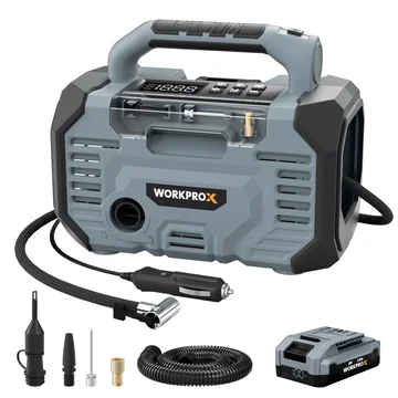 WORKPROX Tire Inflator Portable Air Compressor 150PSI – 12V DC & 20V Battery Car Air Pump, 2 Modes, Auto Shut-Off, Digital Gauge & LED Light, for Car, Bike, Ball & Air Mattress