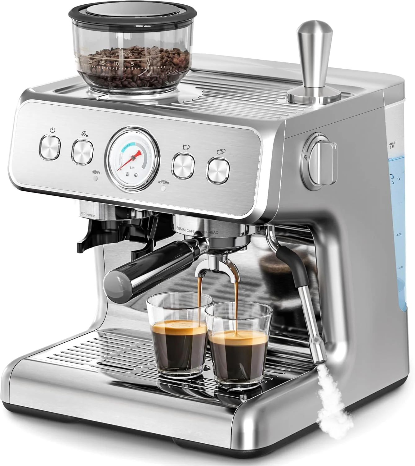 Espresso Machine,Semi-Automatic Coffee Maker with Bean Grinder and Milk Frother Steam Wand CM8050