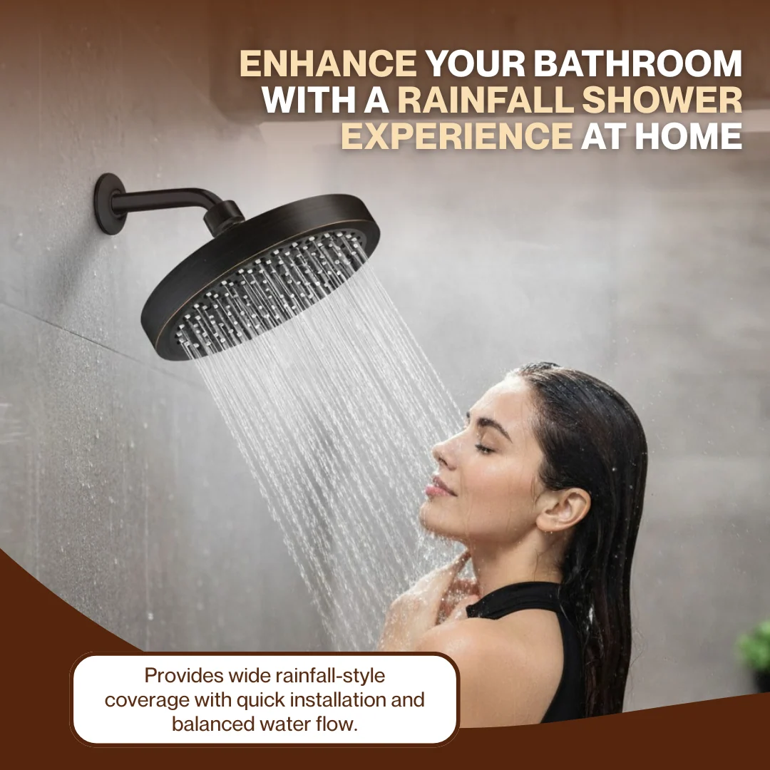 High Pressure Rainfall Shower Head Adjustable Swivel for Full Coverage