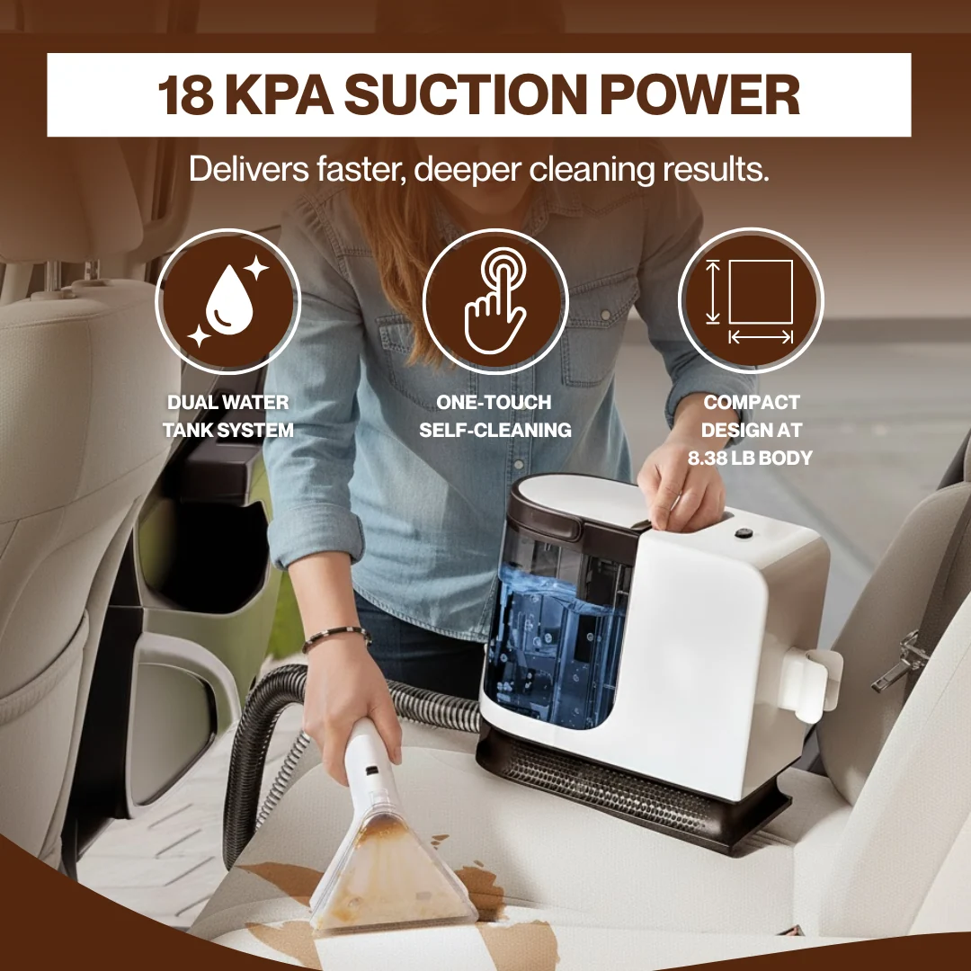 Portable Carpet & Upholstery Cleaner with 18Kpa Powerful Suction