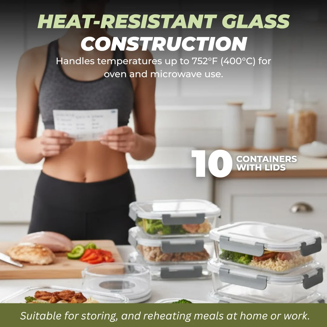 Glass Meal Prep Containers with Lids for Storage and Reheating