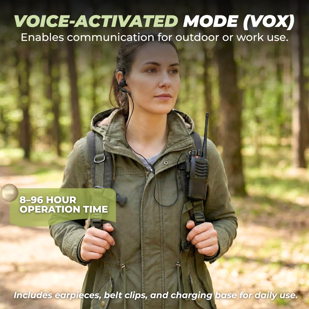 Rechargeable Long Range Walkie Talkies with Earpieces and Flashlight
