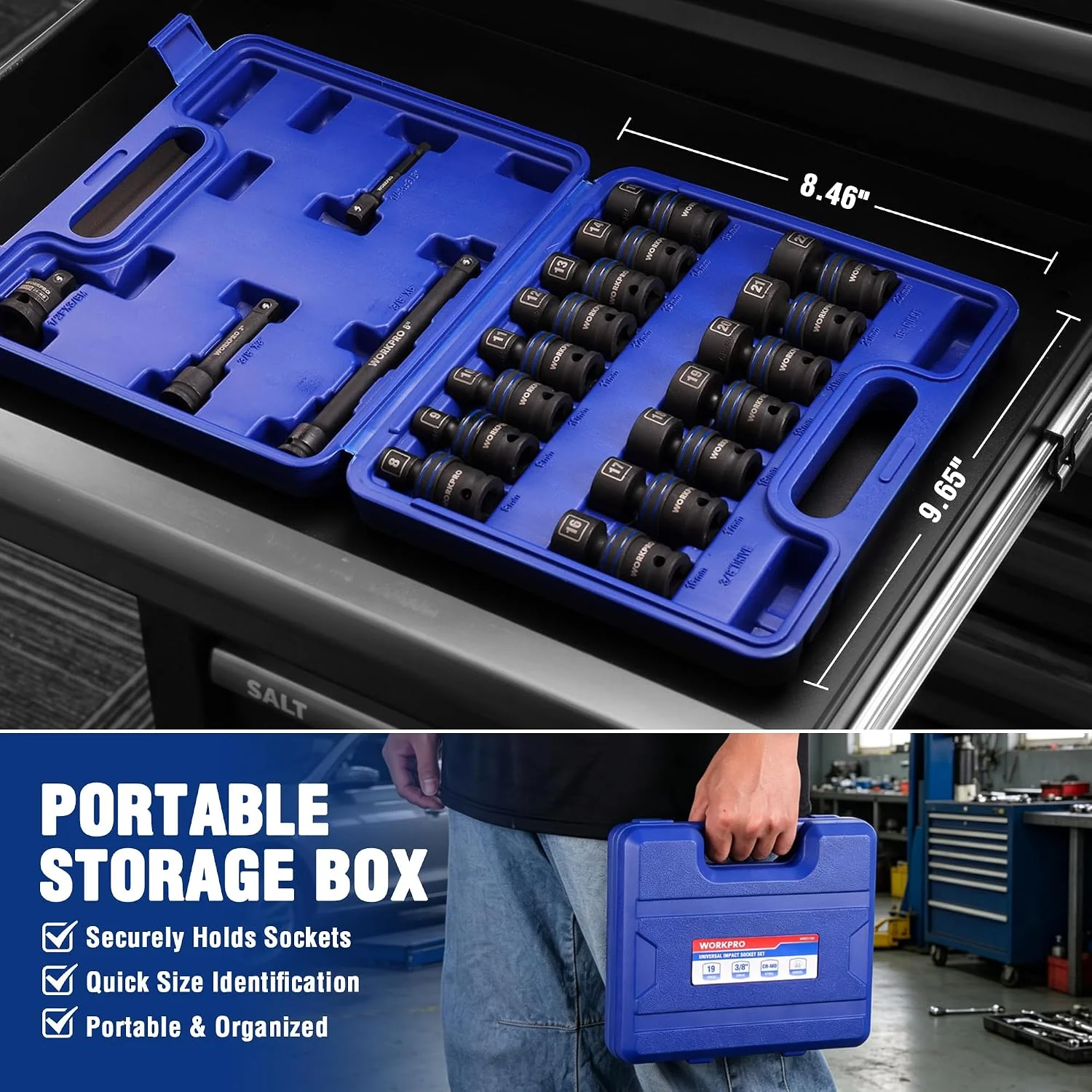 WORKPRO 19-Piece 3/8" Dr. Universal Impact Socket Set, Metric - Image 9