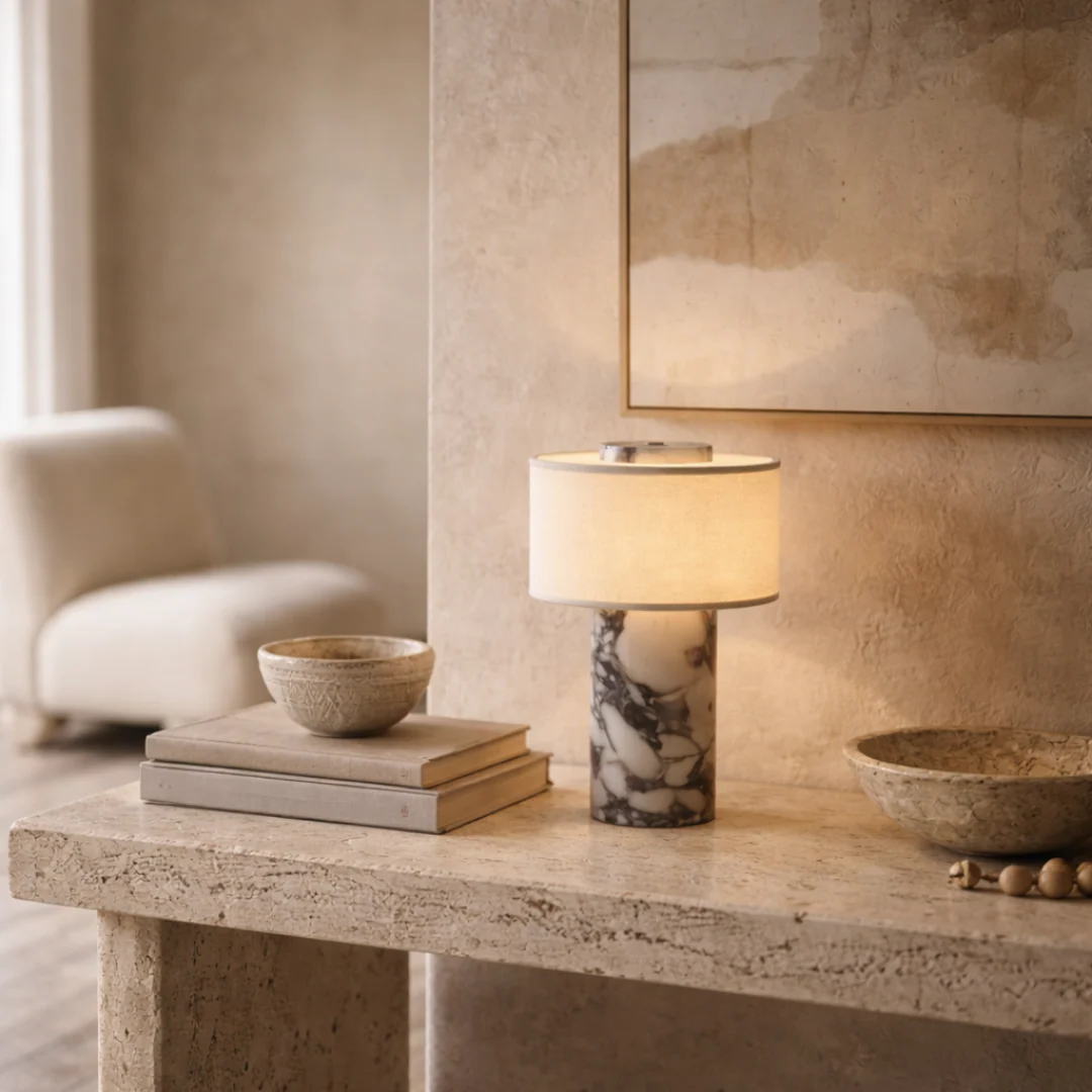 RadiantGlow Cordless Marble and Fabric LED Table Lamp - Image 4