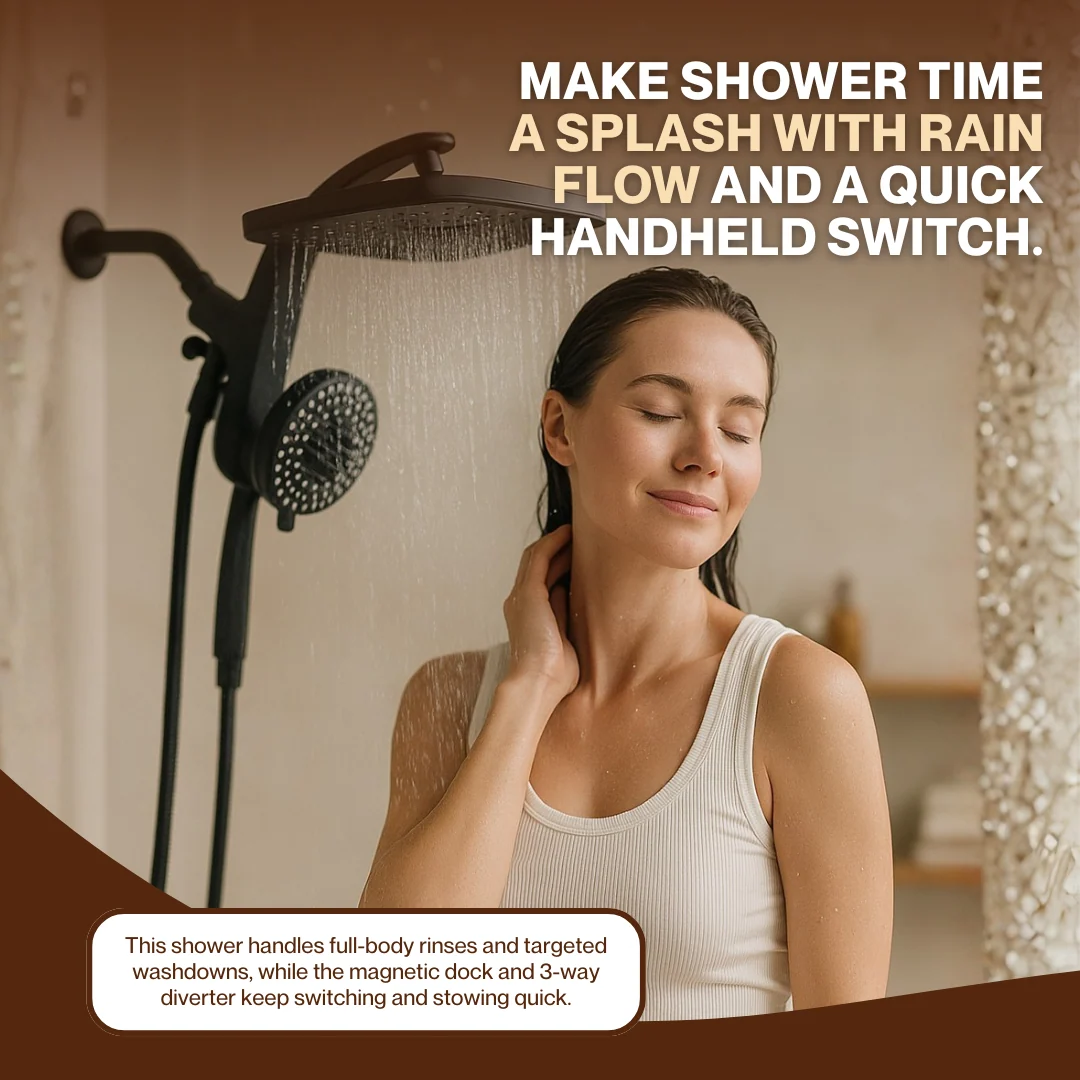 Square Rainfall Shower System with 10 Mode Handheld, 2.5 GPM