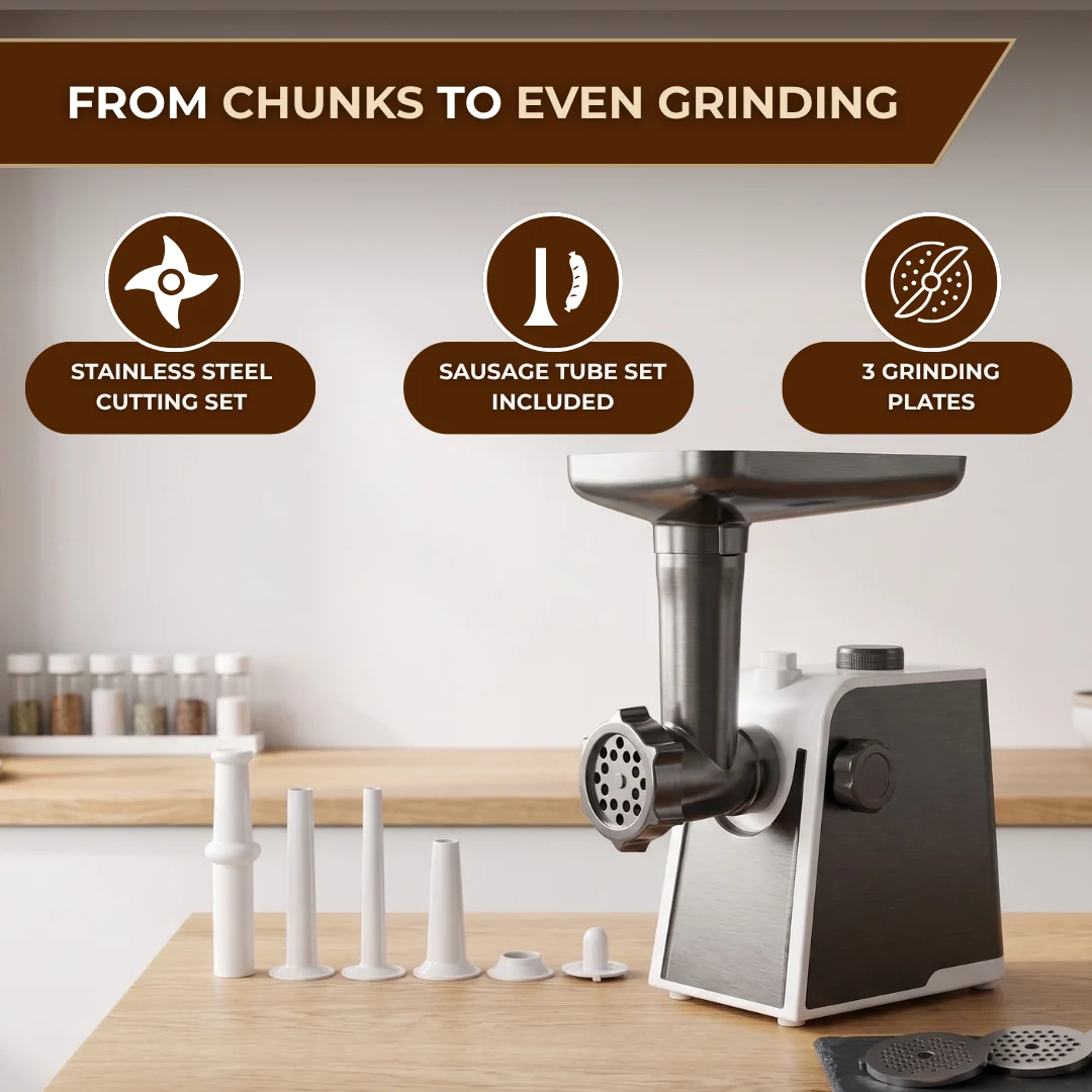 3200W Electric Meat Grinder with Plates, Sausage Tubes, and Kubbe Kit
