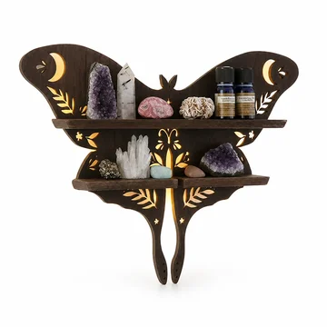Wooden Bohemian Carved Display Shelf for Crystals and Candles