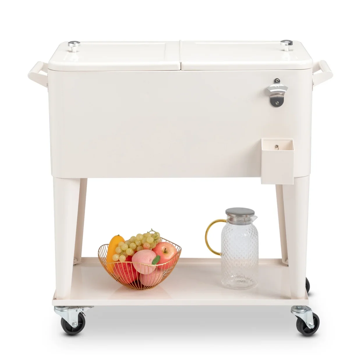 80Qt All-In-One Cooler Cart With Bottle Opener, Lower Storage Shelf and Cap Catcher, Outdoor Party Rolling Cooler With Lockable Wheels For Pool Side, Patio, Balcony, Mint(33.07 x 15.16 x 35.83)" - Image 17