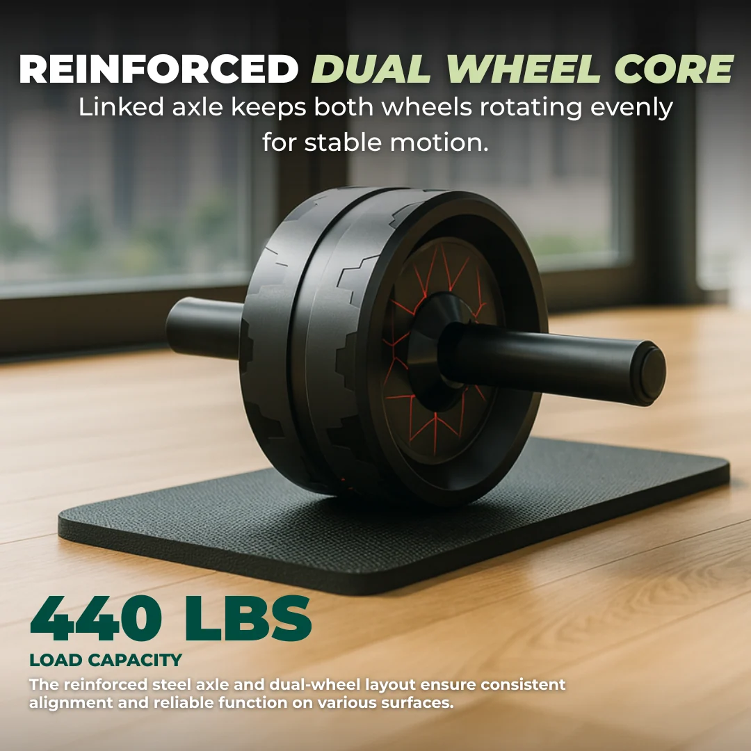 Dual Wheel Ab Roller with Steel Core and Knee Mat