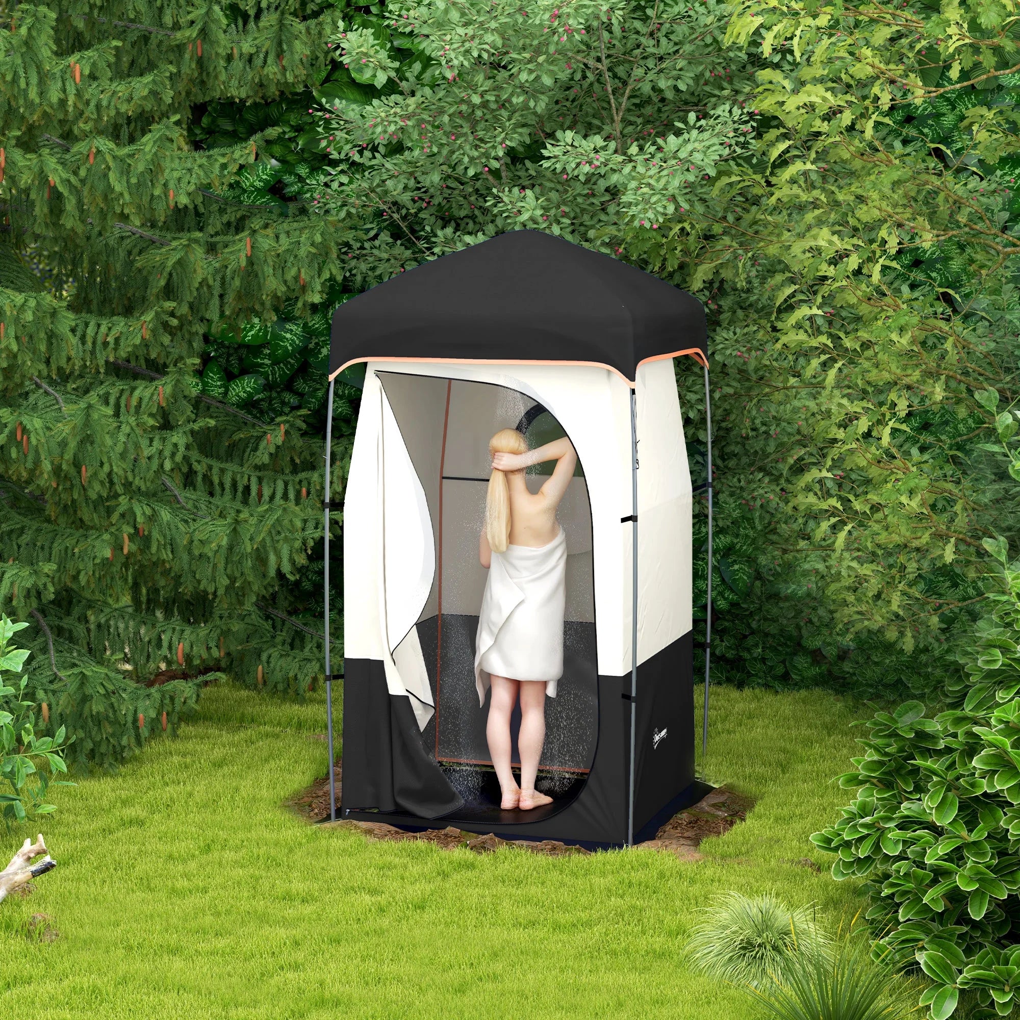 E-Western Outsunny Portable Shower Tent with Solar Shower Bag, Privacy Shelter, Camping Dressing Room, Includes Floor & Carrying Bag, Black, 28.7" x 6.7" x 6.7" - Image 8