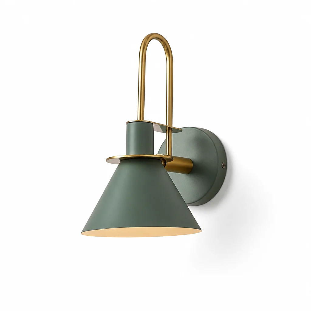 Wall Lamp Conical Metal Shade Curved Gold Arm - Image 6