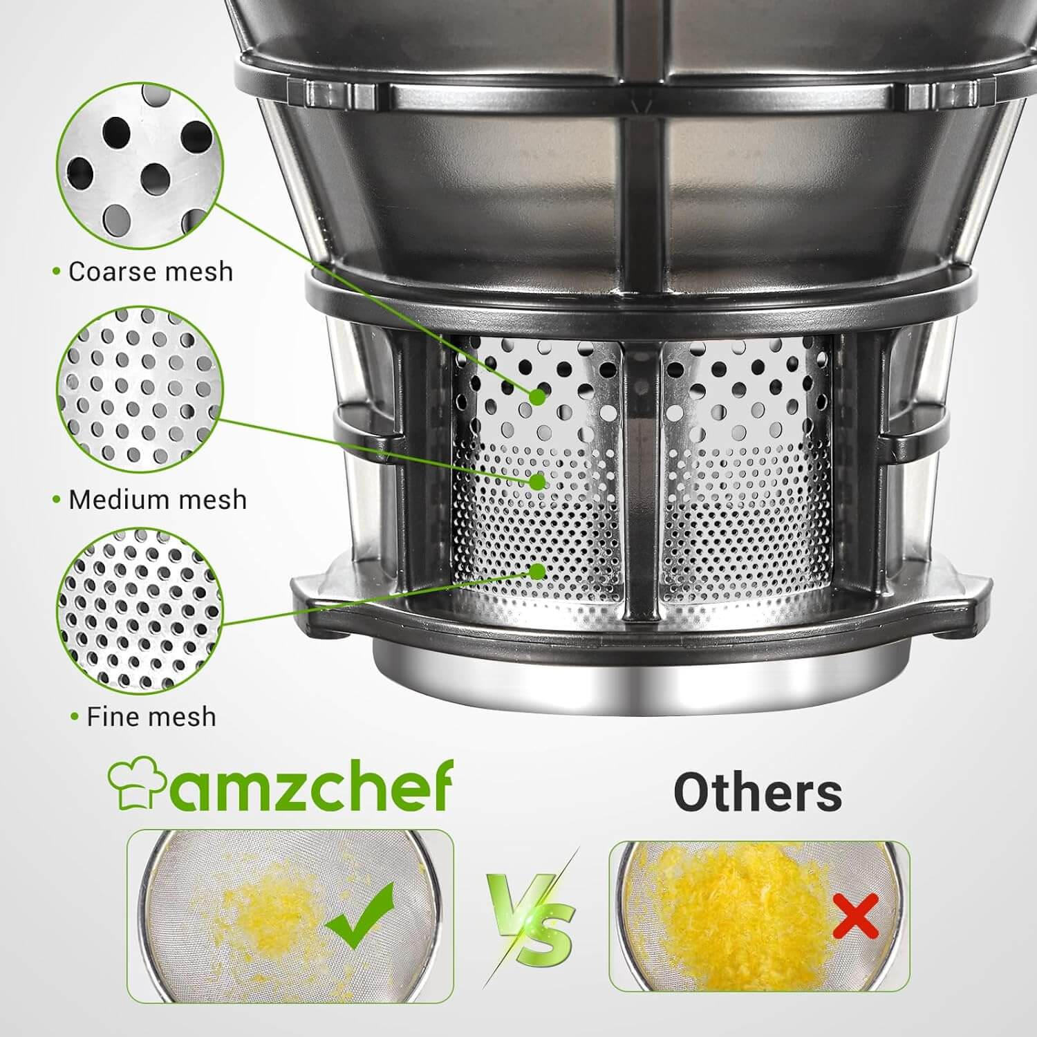 AMZCHEF Masticating Juicer 5.8-Inch Self-Feeding Fit Whole Fruits & Vegetables 4
